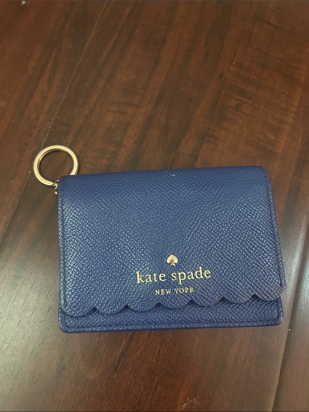 kate spade navy scallop-edge leather card holder with keyring
